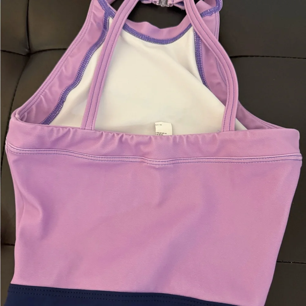 Nike Girls Colorblock One-Piece Swimsuit in Lavender and Navy